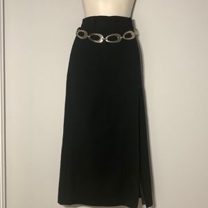 Made in🇨🇦VTG 90’ 💯% Pure Virgin Georgette Wool Black Maxi Slits Skirt